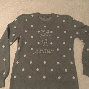 Marled Gray Sweater with White Polka Dots and 'Let it Snow' NWOT